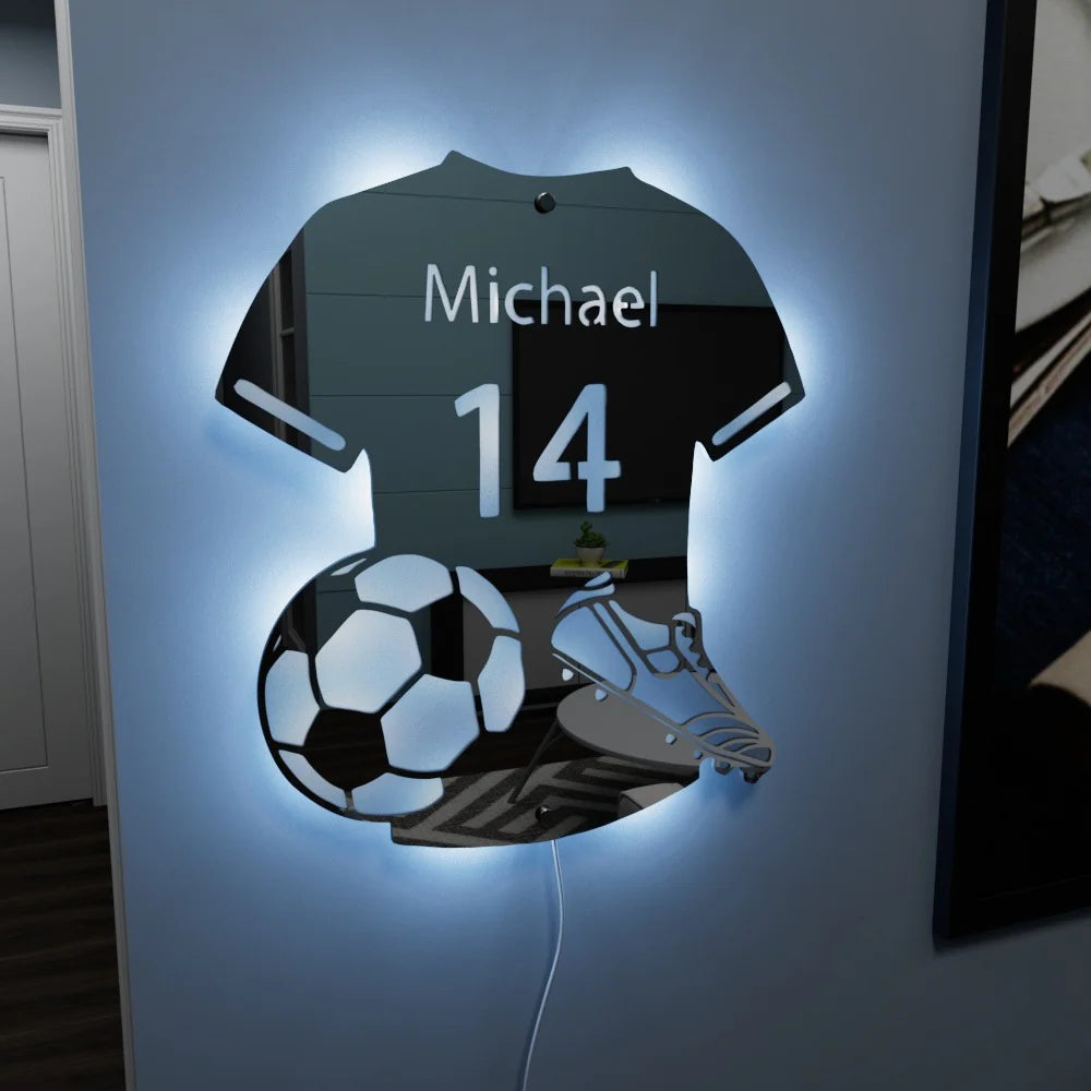 Fotbollsspelare - Personaliserad LED-Spegel